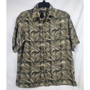 Axcess‎ Men Claiborne Olive Green Abstract Rayon Button Down Shirt L Resortwear